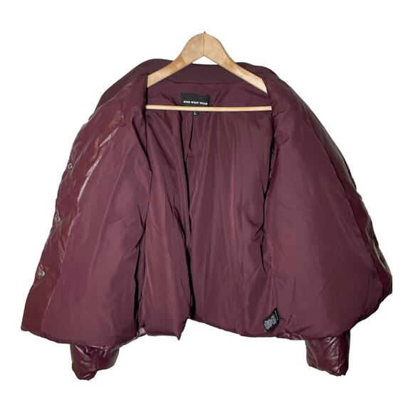 Who What Wear Purple Eggplant Vegan Leather Puffer Bubble Jacket Large - Picture 4 of 9